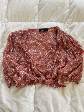 Lulu's Rust Floral Tie-Front Blouse
